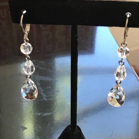 NADRI Crystal Drop Lever Back Earrings 2” - Picture 2 of 16